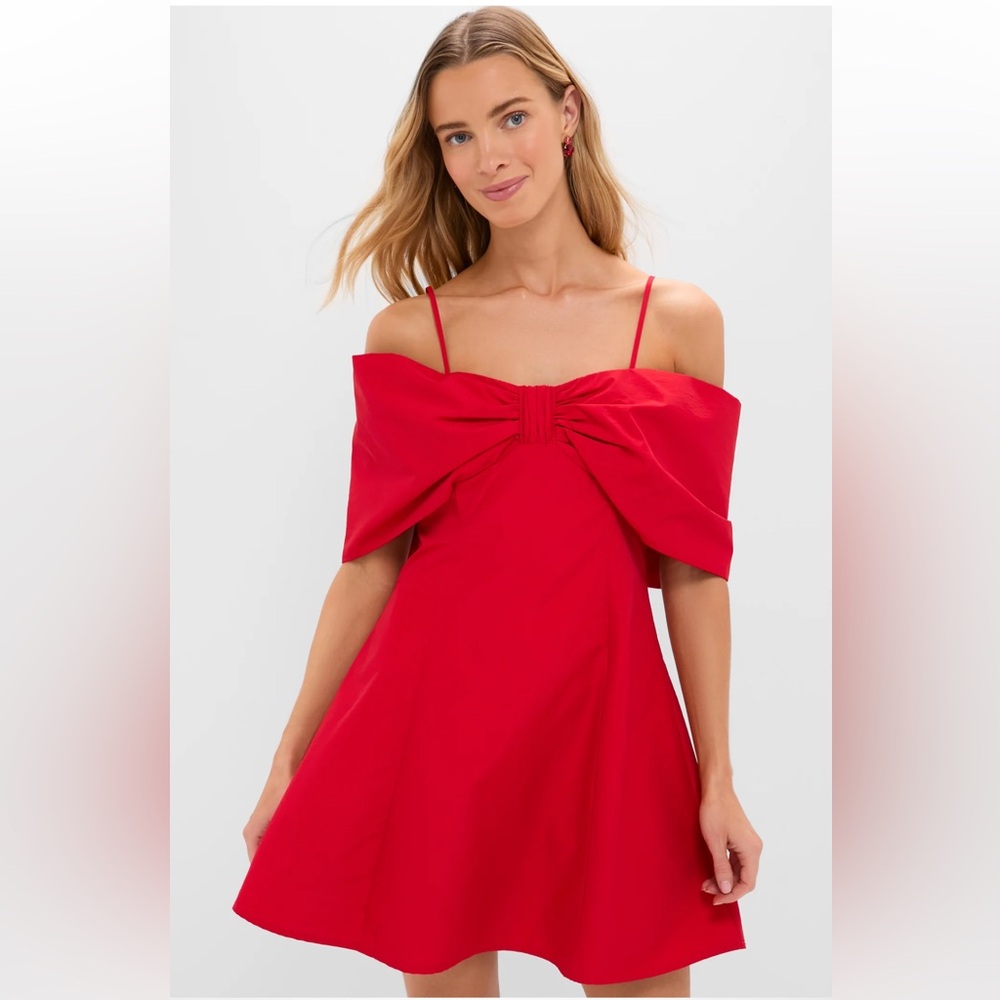 NWT HYACINTH HOUSE Off-the-Shoulder Red Bow Bates Mini Dress Size XXL